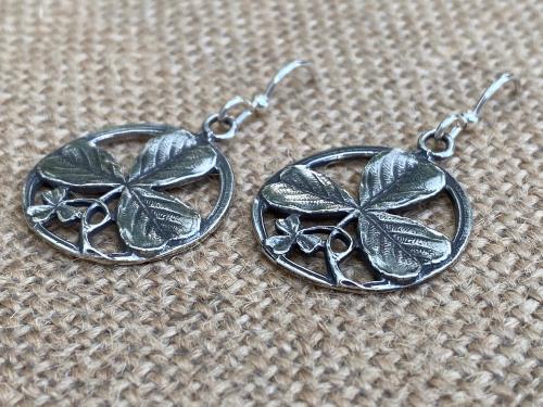 Sterling Silver Shamrock French Hook Earrings, Dangling Shamrock Earrings, Saint Patrick Earrings, Irish Catholic Earrings, Antique Replica