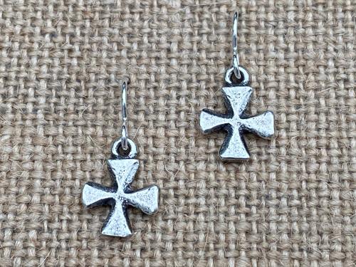 Sterling Silver Small Cross Earrings, Dangling Crosses on French Hooks, African Antique Replicas, Petite Cross Earrings, Confirmation Gift