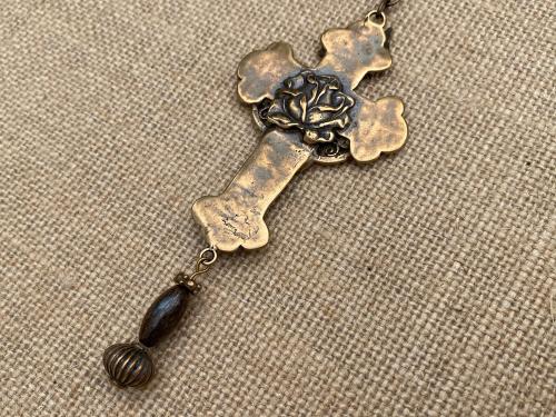 Bronze Rearview Mirror Our Lady of Guadalupe Cross, Religious Car Accessory, Castilian Rose, Cross to hang from Mirror, Antique Replica