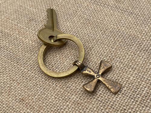 Bronze African Cross Key Ring, Antique Replica Cross, Folds to be compact, High quality solid bronze, Gift Idea for Christian, Unisex Ring