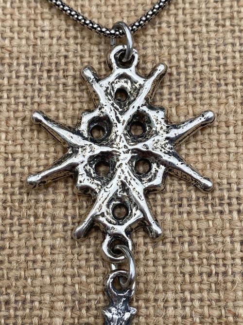 Sterling Silver Large Huguenot Cross Pendant Necklace, Antique Replica, Dangling Holy Spirit Dove, Maltese Cross, Malta Cross, Christian