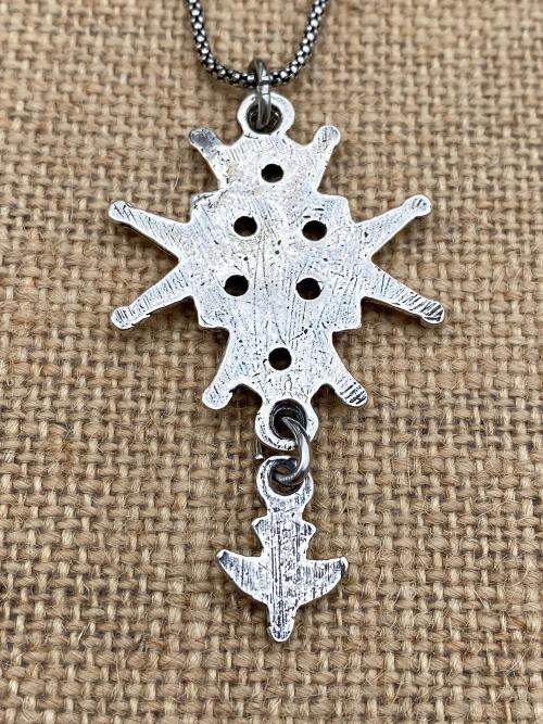 Sterling Silver Large Huguenot Cross Pendant Necklace, Antique Replica, Dangling Holy Spirit Dove, Maltese Cross, Malta Cross, Christian