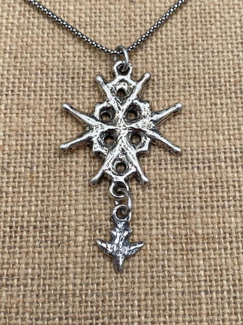 Sterling Silver Large Huguenot Cross Pendant Necklace, Antique Replica, Dangling Holy Spirit Dove, Maltese Cross, Malta Cross, Christian