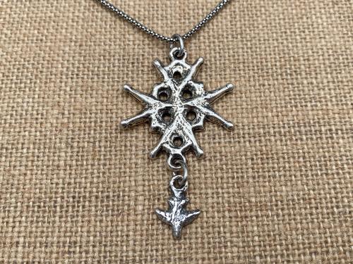 Sterling Silver Large Huguenot Cross Pendant Necklace, Antique Replica, Dangling Holy Spirit Dove, Maltese Cross, Malta Cross, Christian