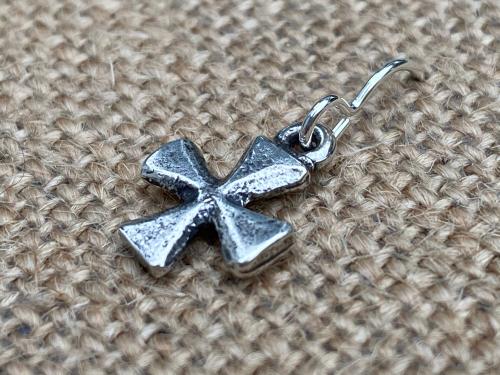 Sterling Silver Small Cross Earrings, Dangling Crosses on French Hooks, African Antique Replicas, Petite Cross Earrings, Confirmation Gift