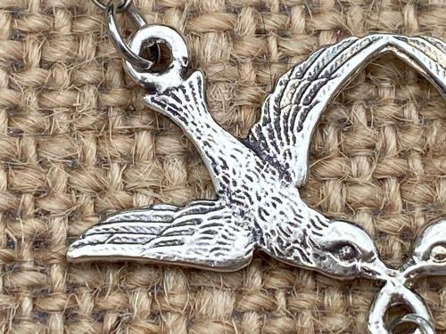 Sterling Silver Two Doves Pendant Necklace, Dangling Swarovski White Pearl, Wedding Necklace, Bridesmaid Gifts, Anniversary Gift, 2 Doves