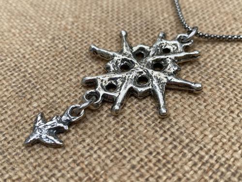 Sterling Silver Large Huguenot Cross Pendant Necklace, Antique Replica, Dangling Holy Spirit Dove, Maltese Cross, Malta Cross, Christian