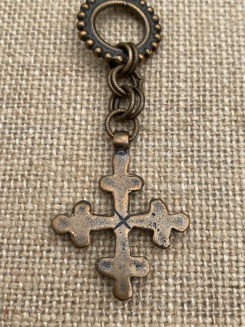 Bronze Old Coptic Trinity Cross Pendant Necklace, Antique Replica, Front Toggle Clasp, Unusual Cross Necklace, Boho Chic Christian Necklace