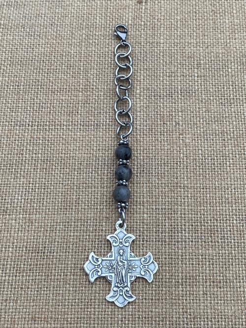 Rearview Mirror Sterling Silver Cross, Mary & Jesus Reversible Medal, Antique Replica, Religious Rear View Mirror Accessories, Car Mirror
