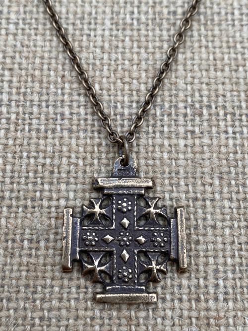 Bronze Jerusalem Cross Pendant Necklace, Crusader's Cross, Five Wounds of Christ Cross, Cross-and-Crosslets, Heraldic Cross, Holy Sepulchre