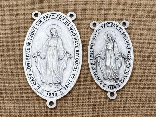 Custom Oversized 3.25" Tall Miraculous Medal Rosary Center from Italy, Large Non-tarnishing Silver Metal Lasso Wall Rosary Group Rosary Big