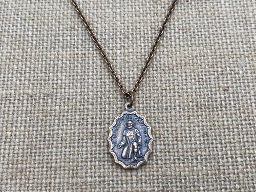 Bronze St. Peregrine Pray for Us Medal Necklace, Antique Replica, Patron Saint of Cancer, Saint Peregrinus Laziosi, Pellegrino, Cancer Saint