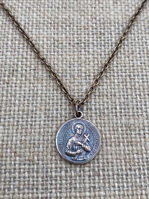 Bronze Saint Gerard Majella Medal Pendant Necklace, French Antique Replica, Artist Penin, Patron Saint of Expectant Mothers, of Fertility