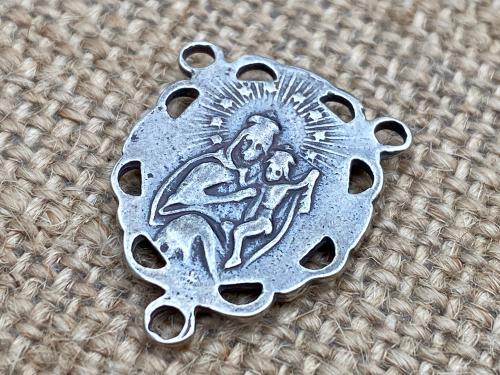 Sacred Heart of Jesus Antique Replica Rosary Center Centerpiece Sterling Silver Historical Reproduction DIY Rosary Parts Oval Large Big Gift