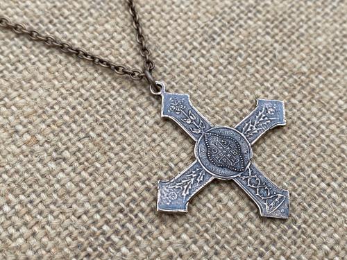 Rare Bronze Saint Benedict Cross Pendant, French Antique Replica, St Benedict Medal Necklace, 19th Century France, Ordo Sancti Benedicti OSB