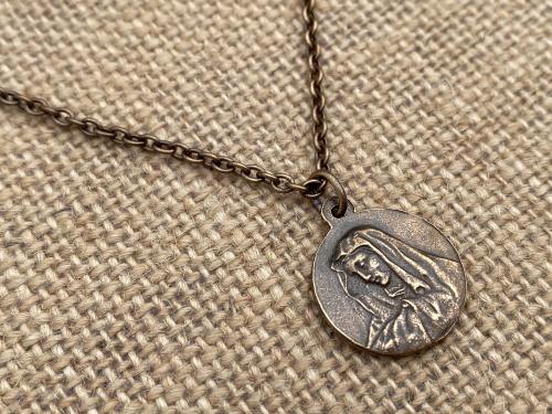 Bronze St. Peregrine Laziosi Medal and Necklace, Antique Replica, Patron Saint of Cancer Patients, Saint Peregrinus Pellegrino Gift Catholic