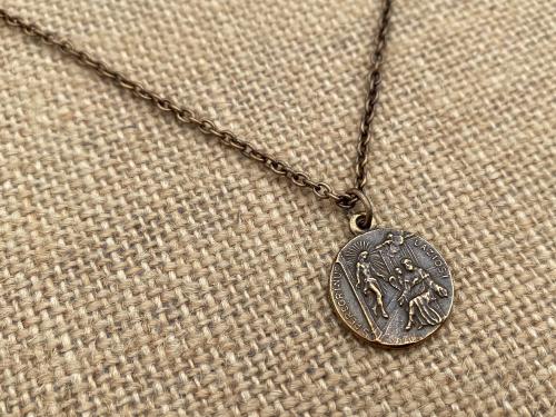 Bronze St. Peregrine Laziosi Medal and Necklace, Antique Replica, Patron Saint of Cancer Patients, Saint Peregrinus Pellegrino Gift Catholic