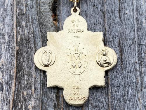 Rare Gold Marian Apparitions Medal, Antique Replica, Marian Devotions Pendant, Miraculous Medal, Our Lady of Lourdes, Blessed Virgin Mary