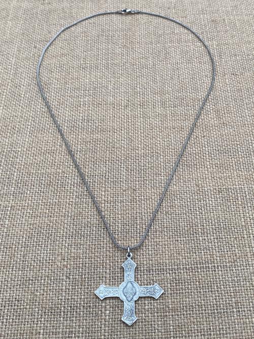 Sterling Silver St. Benedict Cross Medal Pendant, French Antique Replica, Necklace, 19th Century France, .925 Sterling Silver, Rare Cross