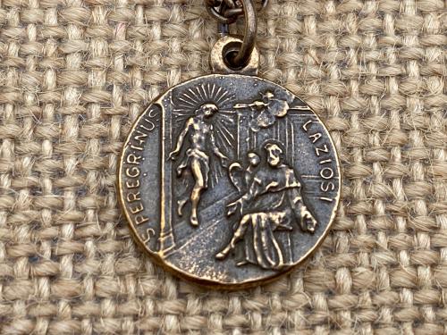 Bronze St. Peregrine Laziosi Medal and Necklace, Antique Replica, Patron Saint of Cancer Patients, Saint Peregrinus Pellegrino Gift Catholic