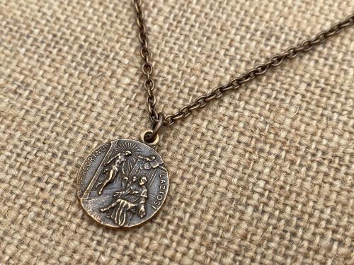 Bronze St. Peregrine Laziosi Medal and Necklace, Antique Replica, Patron Saint of Cancer Patients, Saint Peregrinus Pellegrino Gift Catholic