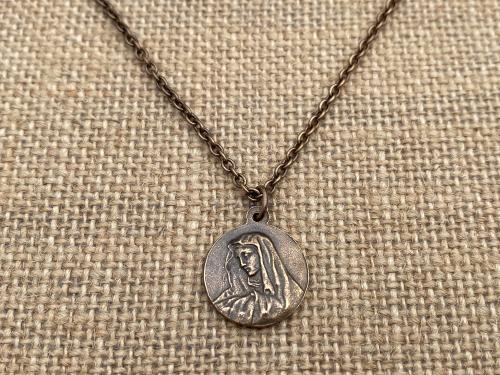 Bronze St. Peregrine Laziosi Medal and Necklace, Antique Replica, Patron Saint of Cancer Patients, Saint Peregrinus Pellegrino Gift Catholic