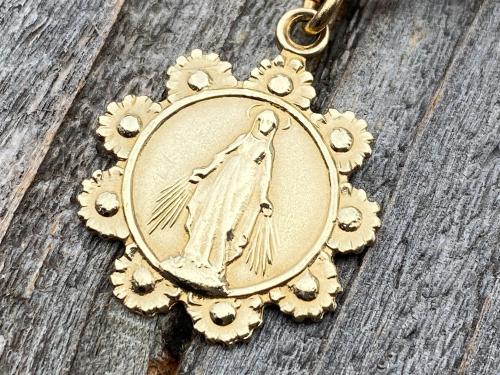 Gold Our Lady of the Rosary Medal, Antique Replica, Pendant Necklace, Notre-Dame-Du-Cap in Quebec, Our Lady of the Cape Shrine, Notre Dame