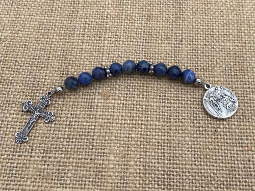 Chaplet of Saint Peregrine, Sterling Silver Medal & Crucifix, Sodalite Gemstones Beads, Antique Replicas, Patron Saint of Cancer Patients