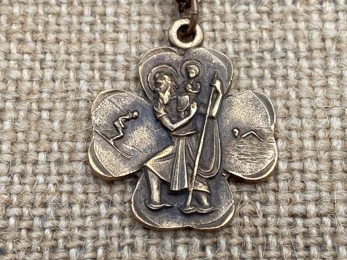 Bronze St. Christopher Medal Pendant Necklace, Antique Replica, Patron Saint of Travelers, Patron Saint of Safe Travels, Birthname Reprobus