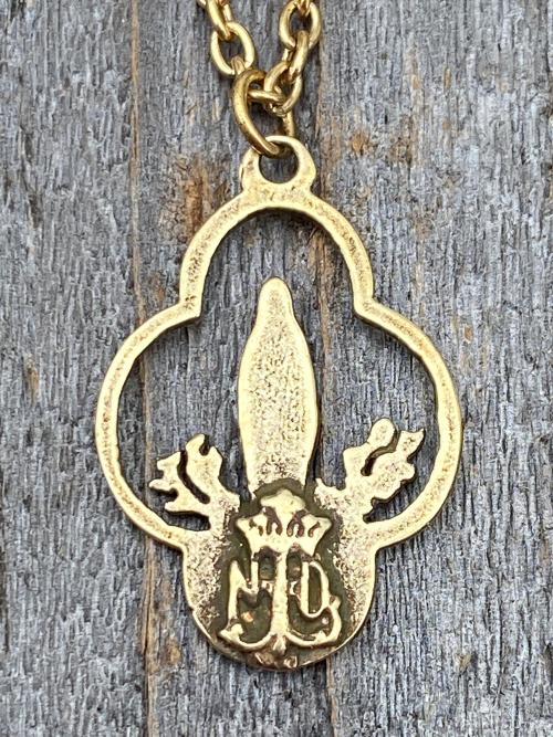 Antique Gold Our Lady of Lourdes Pendant, French Antique Replica, Our Lady of Lourdes Necklace, Immaculate Conception, Notre Dame de Lourdes