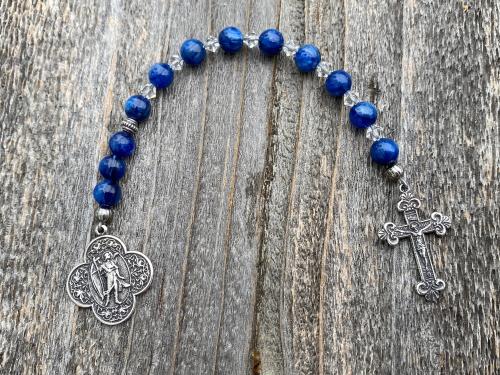 Sterling Silver St. Raphael the Archangel Chaplet, Kyanite Gemstone Prayer Beads, Angel of Healing, Saint Illness, Patron Saint of Healing