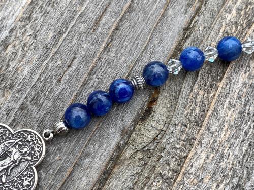 Sterling Silver St. Raphael the Archangel Chaplet, Kyanite Gemstone Prayer Beads, Angel of Healing, Saint Illness, Patron Saint of Healing