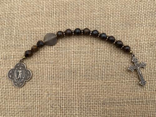 Bronze St. Raphael the Archangel Chaplet with Bronzite Gemstones, Angel of Healing, Saint of Illness, Patron Saint of Healing, Prayer Beads