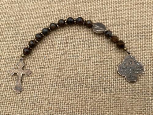 Bronze St. Raphael the Archangel Chaplet with Bronzite Gemstones, Angel of Healing, Saint of Illness, Patron Saint of Healing, Prayer Beads