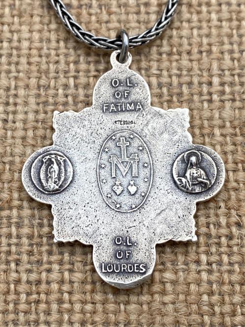 Sterling Silver Rare Marian Devotions Medal, Pendant, Necklace, Antique Replica, Miraculous Medal, Immaculate Heart, Our Lady of Lourdes