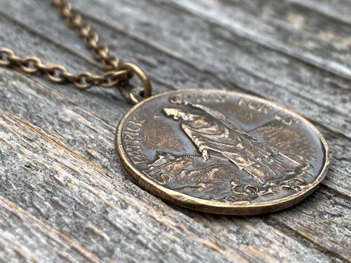 Bronze St Patrick Medal Pendant and Chain Necklace, Antique Replica, Saint Patrick, Irish Catholic Gift, Patron Saint of Engineers, Ireland