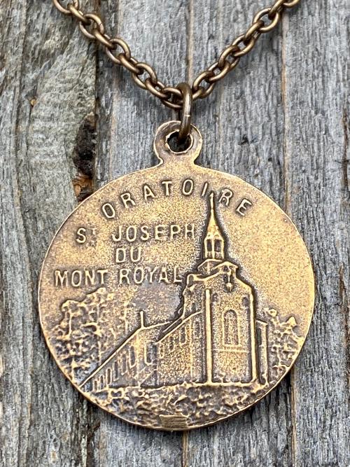 Bronze Saint Joseph French Medal, Antique Replica, Necklace, Priez Pour Nous, Oratoire St Joseph, Mont Royal, Montreal Quebec, Father Gift
