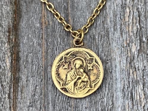 Antique Gold Saint Gerard Majella Medal Necklace, French artist Penin, Antique Replica, Patron Saint of Expectant Mothers, of Fertility