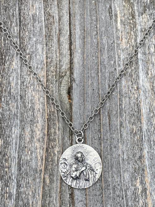 Sterling Silver Assumption of Mary Medal Pendant Necklace, French Antique Replica, Mary with Star Halo Pendant, Gorgeous Our Lady Pendant