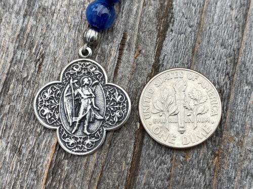 Sterling Silver St. Raphael the Archangel Chaplet, Kyanite Gemstone Prayer Beads, Angel of Healing, Saint Illness, Patron Saint of Healing