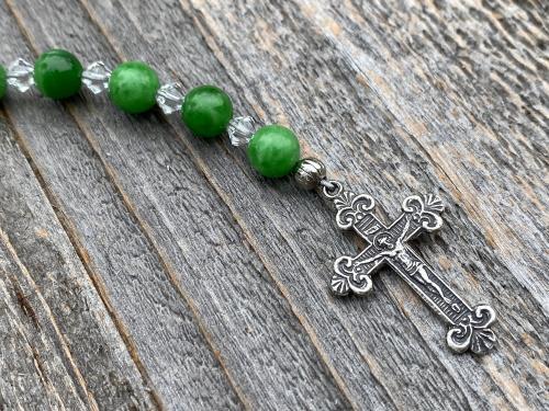 Sterling Silver St. Raphael the Archangel Chaplet with Green Maw Sit Sit Gemstones (Angel of Healing) Saint Illness, Patron Saint of Healing