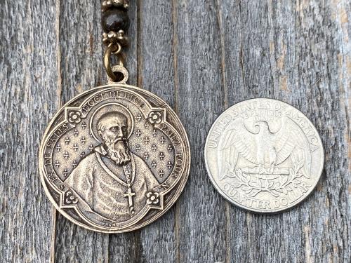 Bronze Rearview Mirror Rare St Francis de Sales & St Jane de Chantal Antique Replica Medal, French Antique Replica Artists Penin Poncet Lyon