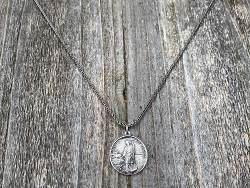 Sterling Silver St Patrick Medal and Necklace, Rare, Antique Replica, Saint Patrick, Irish Catholic Gift, Patron Saint of Engineers, Ireland