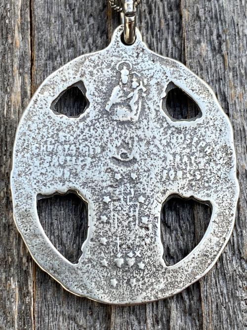 Sterling Silver 5-Way Cross Medal and Necklace, Antique Replica, Scapular, 4-Way, 4 Way, Catholic, Unisex, Sacred Heart, Miraculous Medal