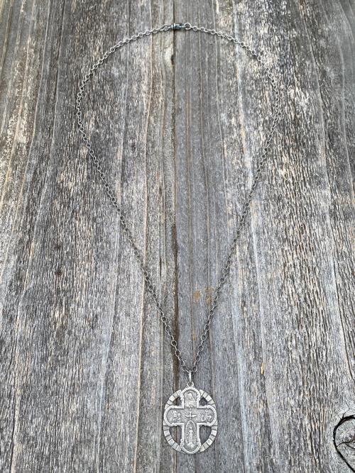 Sterling Silver 5-Way Cross Medal and Necklace, Antique Replica, Scapular, 4-Way, 4 Way, Catholic, Unisex, Sacred Heart, Miraculous Medal