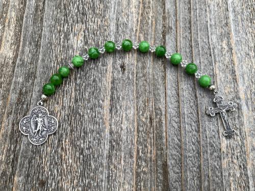 Sterling Silver St. Raphael the Archangel Chaplet with Green Maw Sit Sit Gemstones (Angel of Healing) Saint Illness, Patron Saint of Healing