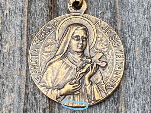 Bronze Rare St Thérèse of Lisieux Medal & Necklace, French Antique Replica, Sancta Teresia, St Theresa of the Child Jesus, The Little Flower