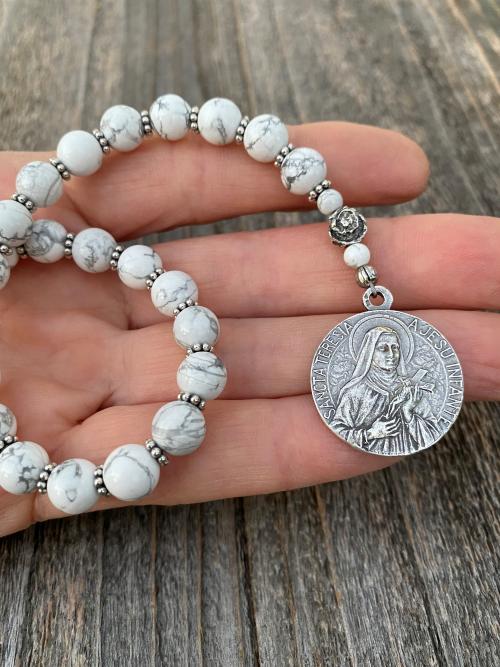 Sterling Silver St Thérèse of Lisieux Chaplet, The Little Flower Chaplet, Chaplet of Saint Theresa, The Little Saint Rosary, Antique Replica