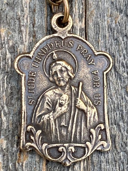 Bronze St Jude Thaddeus Medal Pendant Necklace, Antique Replica, Patron Saint of Desperate Causes, Patron Saint of Hope, Apostle of Jesus