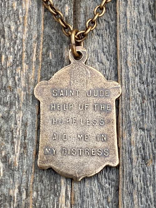 Bronze St Jude Thaddeus Medal Pendant Necklace, Antique Replica, Patron Saint of Desperate Causes, Patron Saint of Hope, Apostle of Jesus